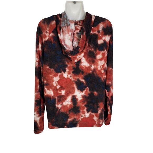 Madison + Hudson Womens Hoodie Large Pullover Tie Dye Red Ivory Retro Sweatshirt - Picture 2 of 11